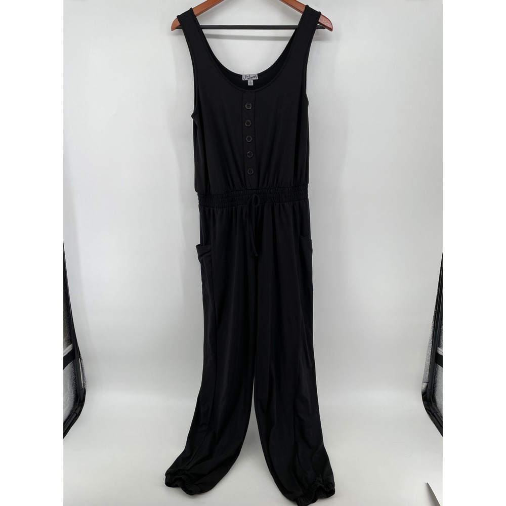 Jersey Knit Jogger Jumpsuit Womens Small Black Elastic Waist Loungewear Travel